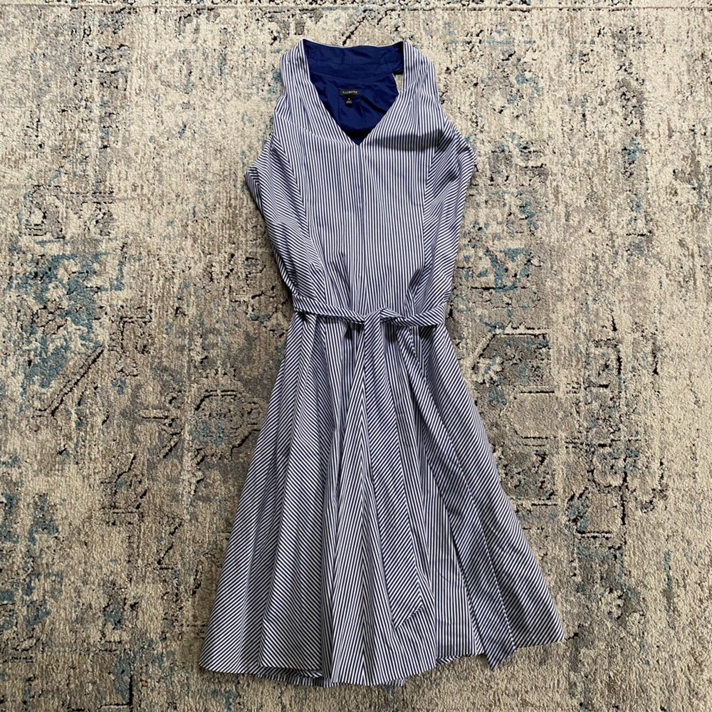 Talbots blue and white striped halter swing dress